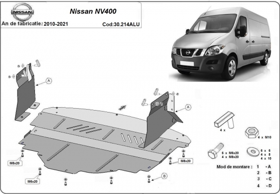 Aluminium motor, kapcsolószekrény védőlemez Nissan NV400