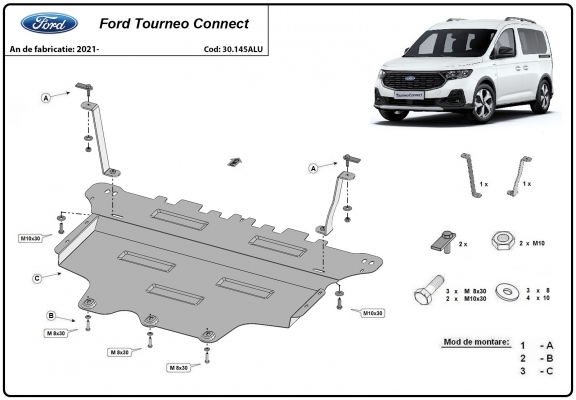 Alumínium motor, sebességváltó, hűtő, első lökhárító védőlemez Ford Tourneo Connect