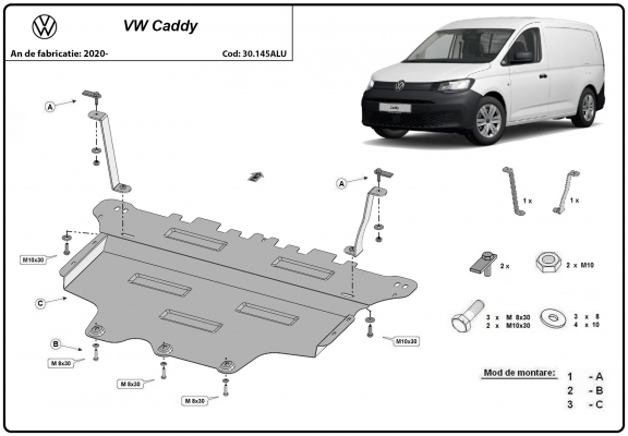 Alumínium motor, sebességváltó, hűtő, első lökhárító védőlemez VW Caddy