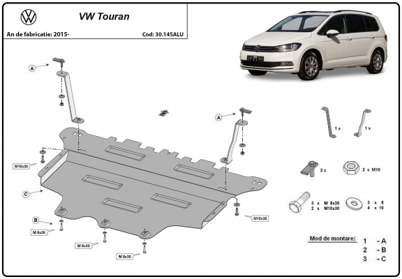 Alumínium motor-, sebességváltó-, hűtő- és első lökhárító védőlemez VW Touran