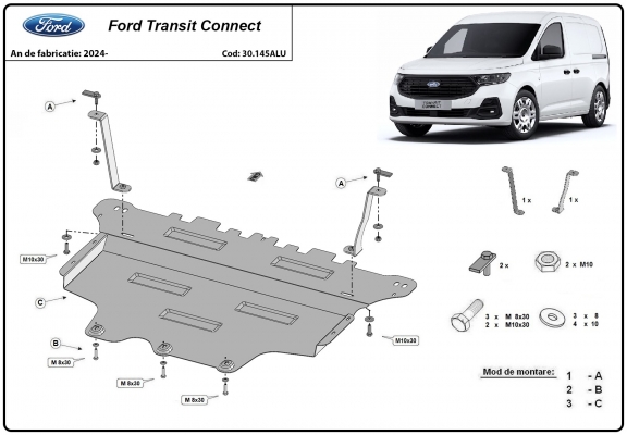 Alumínium motor, sebességváltó, hűtő, első lökhárító védőlemez Ford Transit Connect