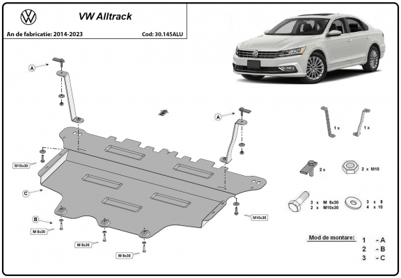 Alumínium motor, sebességváltó, hűtő, első lökhárító védőlemez VW Passat Alltrack