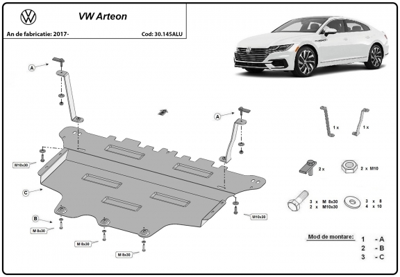 Alumínium motor, sebességváltó, hűtő, első lökhárító védőlemez VW Arteon
