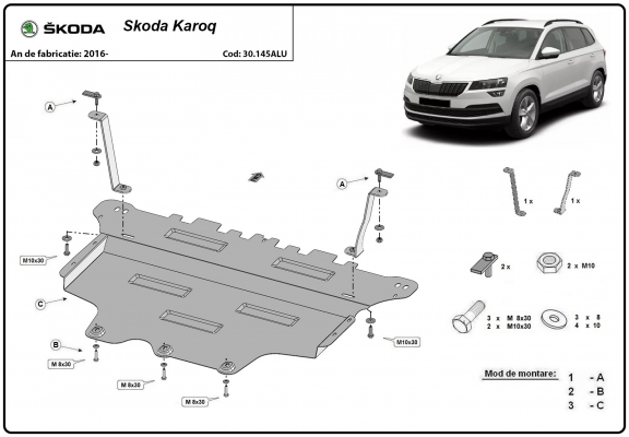 Alumínium motor-, sebességváltó-, hűtő- és első lökhárító védőlemez Skoda Karoq