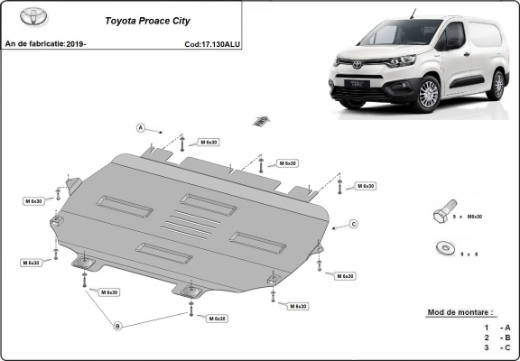 Aluminium motor, kapcsolószekrény védőlemez Toyota Proace City