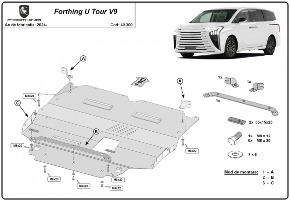 Acél motor, hűtő védőlemez Forthing U Tour V9