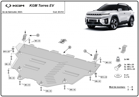 Acél motor, hűtő védőlemez KGM Torres EV 