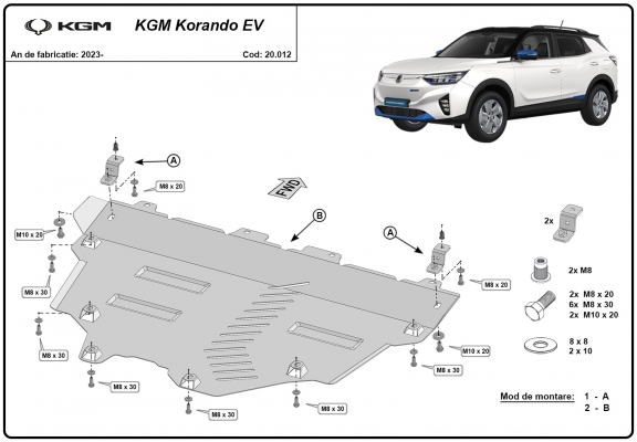 Acél motor, hűtő védőlemez KGM Korando EV 
