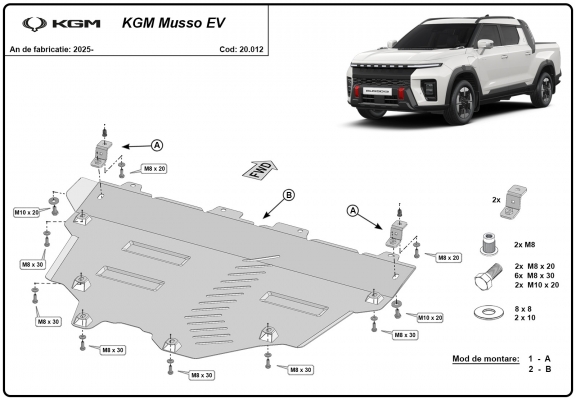 Acél motor, hűtő védőlemez KGM Musso EV 