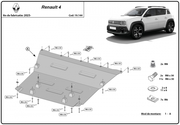 Motor, karter- védő acéllemez Renault 4 E-Tech