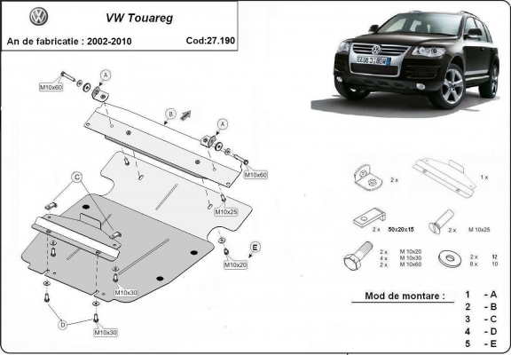 Motor, karter- védő acéllemez Volkswagen Touareg 7L