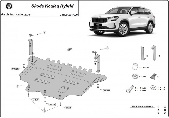 Alumínium motor, sebességváltó, hűtő, első lökhárító védőlemez Skoda Kodiaq Hybrid