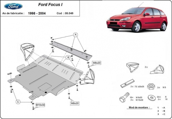 Acél motor, sebességváltó, hűtő, első lökhárító védőlemez Ford Focus 1