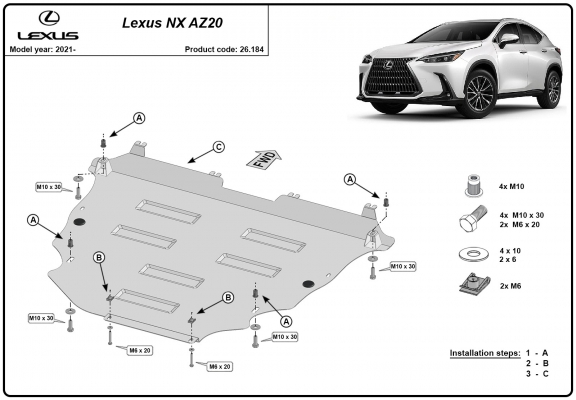Acél motor, sebességváltó, hűtő, első lökhárító védőlemez Lexus NX AZ20
