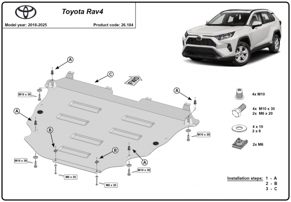 Acél motor, sebességváltó, hűtő, első lökhárító védőlemez Toyota Rav4