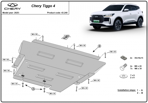 Acél motor, hűtő védőlemez Chery Tiggo 4