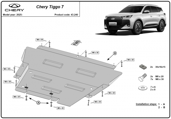 Acél motor, hűtő védőlemez Chery Tiggo 7