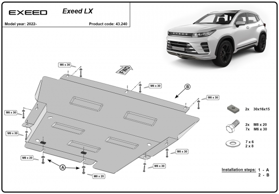 Acél motor, hűtő védőlemez Exeed LX