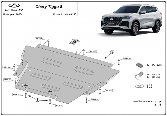 Acél motor, hűtő védőlemez Chery Tiggo 8