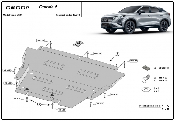 Acél motor, hűtő védőlemez Omoda 5