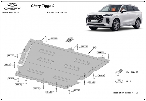 Acél motor, hűtő védőlemez Chery Tiggo 9