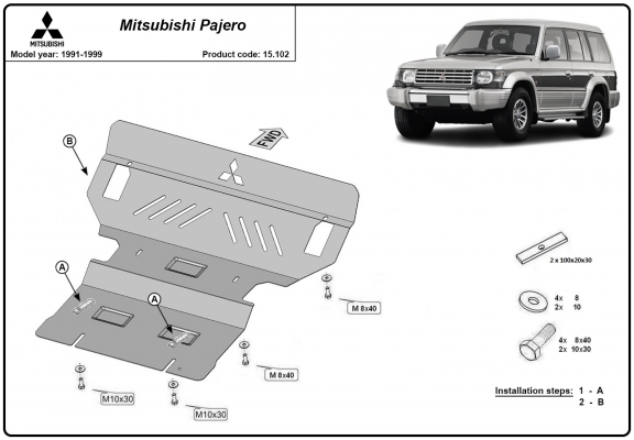 Acél motor, hűtő védőlemez Mitsubishi Pajero 2 