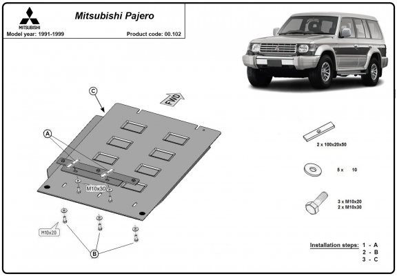 Acél kapcsolószekrény védőlemez Mitsubishi Pajero 2