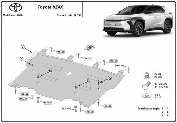Acél motor, sebességváltó, hűtő, első lökhárító védőlemez Toyota BZ4X