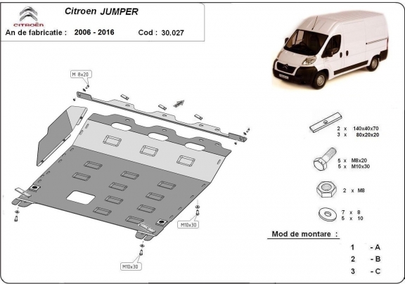 Acél motor, kapcsolószekrény, hütő védőlemez Citroen Jumper