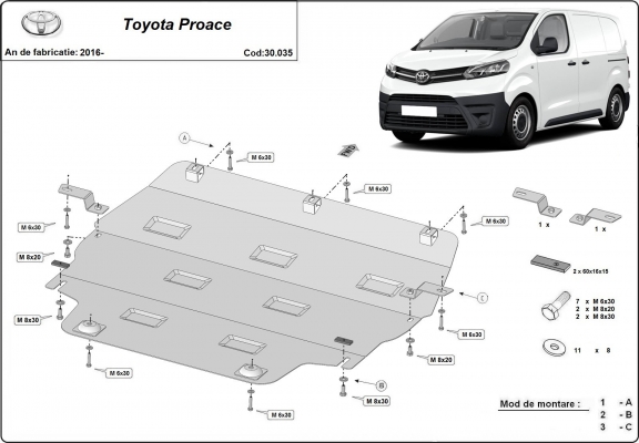 Acél motor, kapcsolószekrény, hűtő védőlemez Toyota Proace