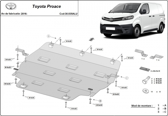 Aluminium motor, kapcsolószekrény védőlemez Toyota Proace